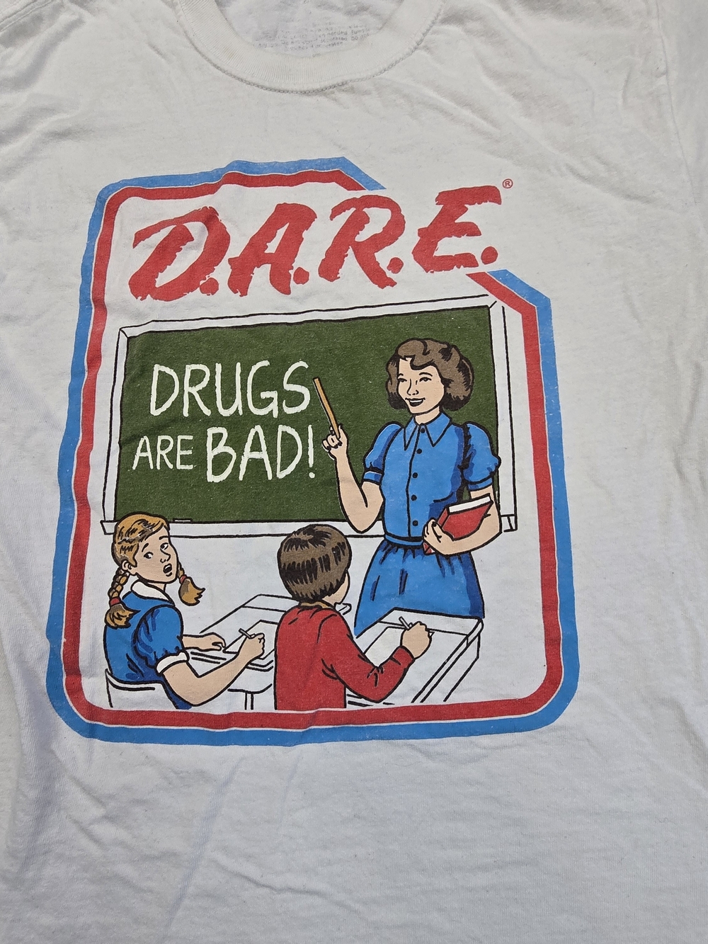 Vintage D.A.R.E. Drugs Are Bad Graphic Tee White 80s 90s Style Men's Small